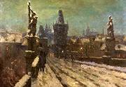 Stanislav Feikl Painting Winter on the Charles bridge Spain oil painting artist